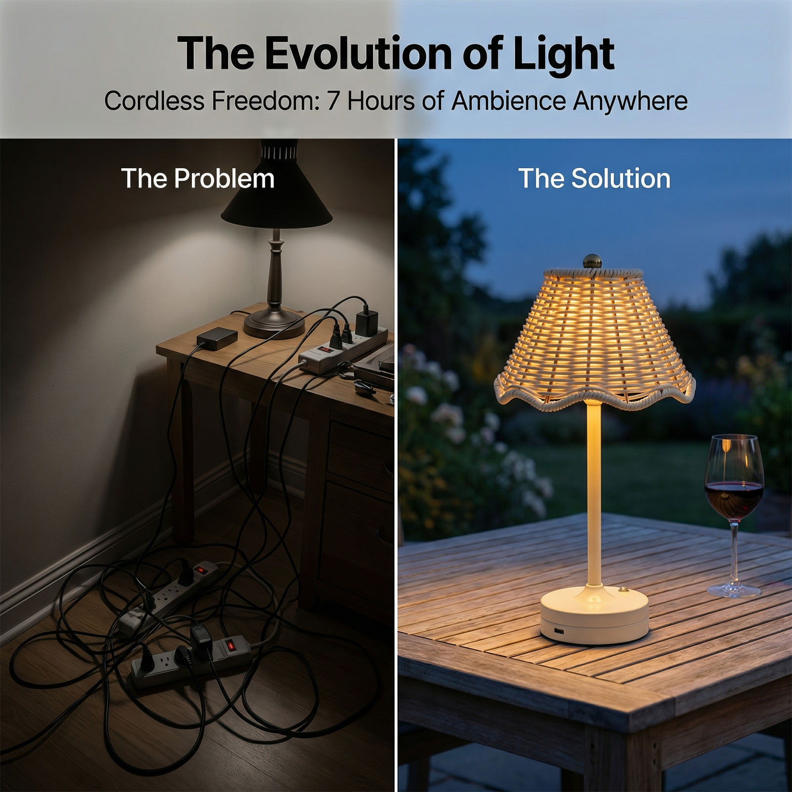 LED Vintage Rattan Table Lamp  - Outdoor Furniture Cafe recension och pris